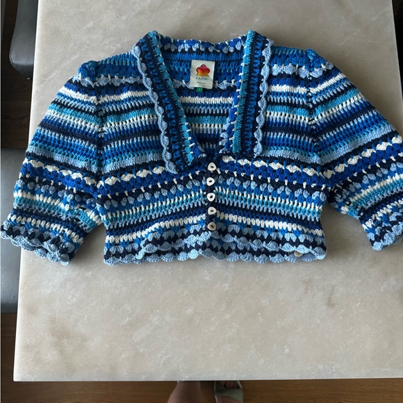 Host Pick! Farm Rio Multi Stitches Crochet Collar Blouse SZ L - Picture 2 of 9